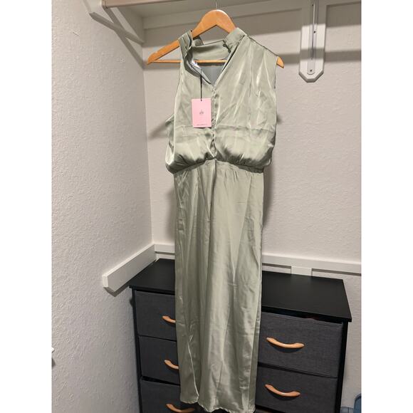 HELLO MOLLY SWITCH OVER SATIN MAXI DRESS SAGE Sz L - Picture 10 of 10